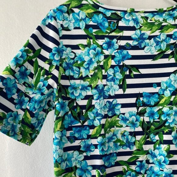 Rafaella Size L Black/White Stripe Cut Out Floral Top - Picture 12 of 16